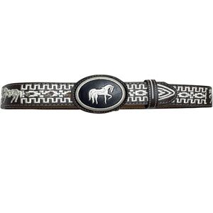 belt JUSTIN vintage leather embroidery horse XS/S indie boho preppy classic